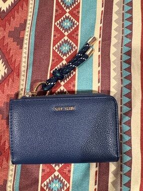 Anne Klein Navy Pebbled Zip-Around Wallet with Rope Wristlet